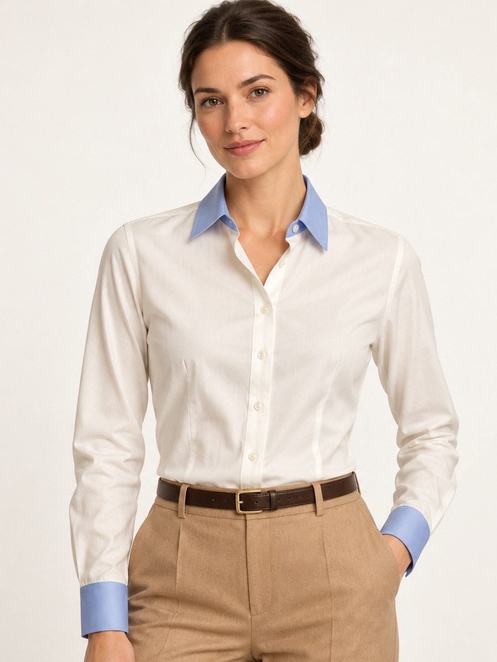 Brooks Brothers Women’s Size 12 Non-Iron Cotton Contrast Collar Shirt White Blue